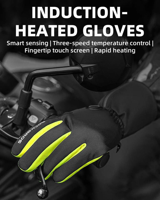ROCKBROS Warm Heating Gloves Cycling Electric Heating Gloves Intelligent Sensing Winter Thermal Ski Long Glove Type-C charging