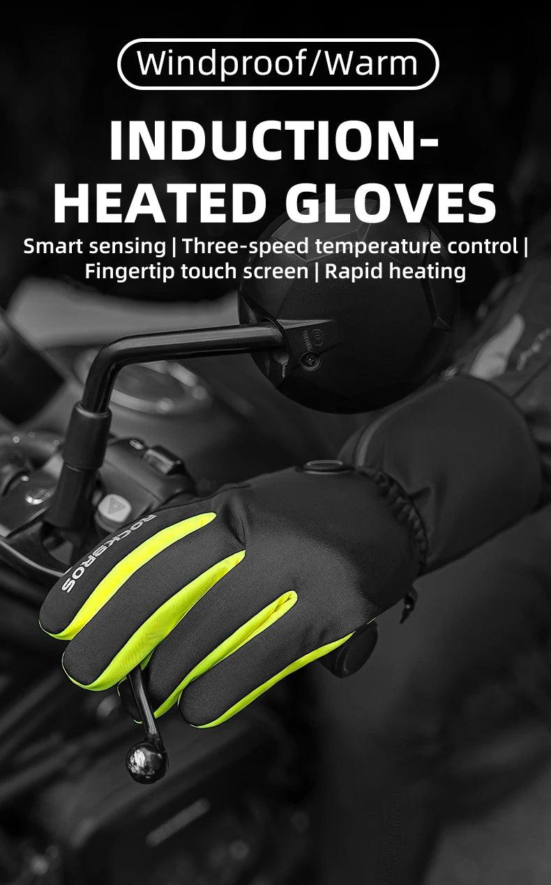 ROCKBROS Warm Heating Gloves Cycling Electric Heating Gloves Intelligent Sensing Winter Thermal Ski Long Glove Type-C charging