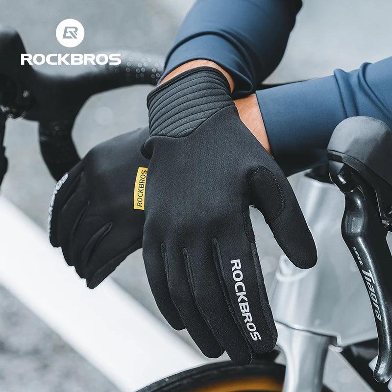 ROCKBROS Cycling Gloves MTB Road Bike Non-slip Gloves Touch Screen Winter Thermal Fleece Warmer Windproof Gloves Full Finger