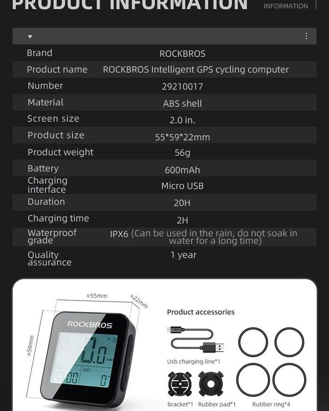 ROCKBROS Bike Computer GPS Speedometer Road Bike MTB Waterproof Automatic Digital Stopwatch Cycling Odometer Cycling Computer
