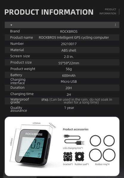 ROCKBROS Bike Computer GPS Speedometer Road Bike MTB Waterproof Automatic Digital Stopwatch Cycling Odometer Cycling Computer