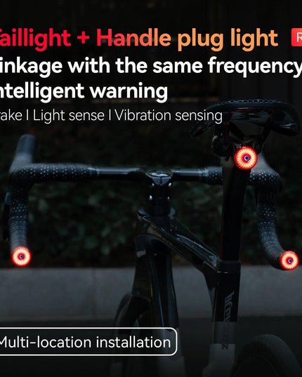 ROCKBROS Bicycle  Bar End Light Rear Light IPX6 Bike Lamp 5 modes Intelligent Brake Sensor Safety Light for Night Riding