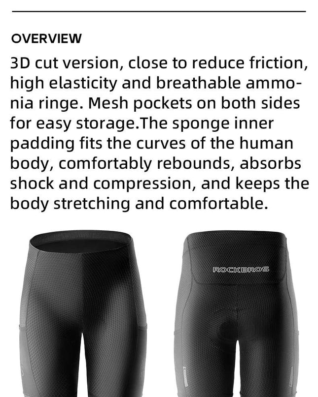 ROCKBROS Cycling Shorts Breathable Bicycle Clothing Sports Racing Tights Reflective With Pockets Quick Dry Bike Half Pants
