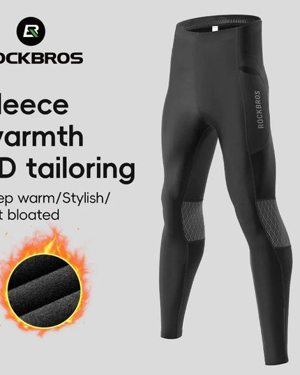 ROCKBROS Warm Cycling Pants Outdoor Windproof Tights Leggings Fleece Winter Breathable Bike Long Pants with Pockets EUR Size