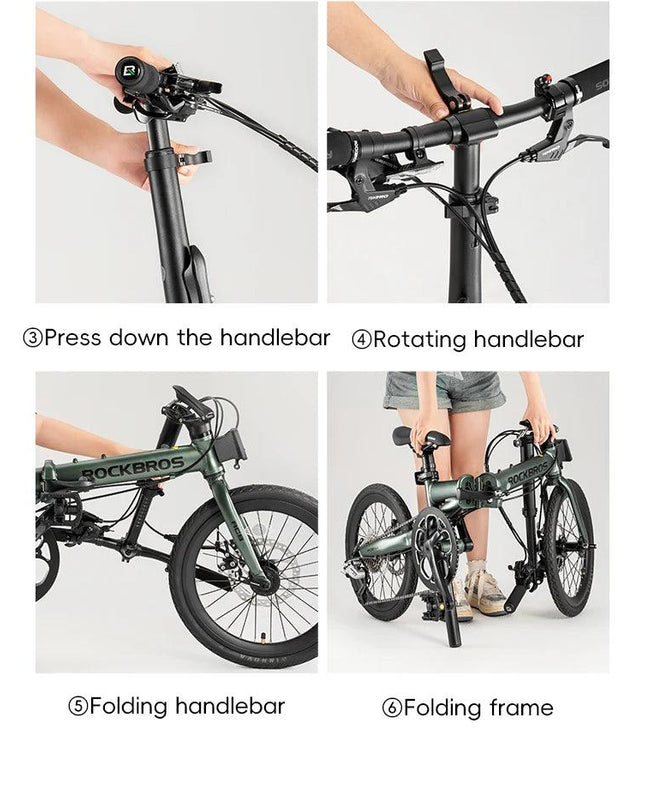 ROCKBROS Bike 16 inch with SRAM X4/X5-speed Aluminium Alloy Frame Adult Folding Bike Adjustable 9-Speed 11-32T Cassette Bike