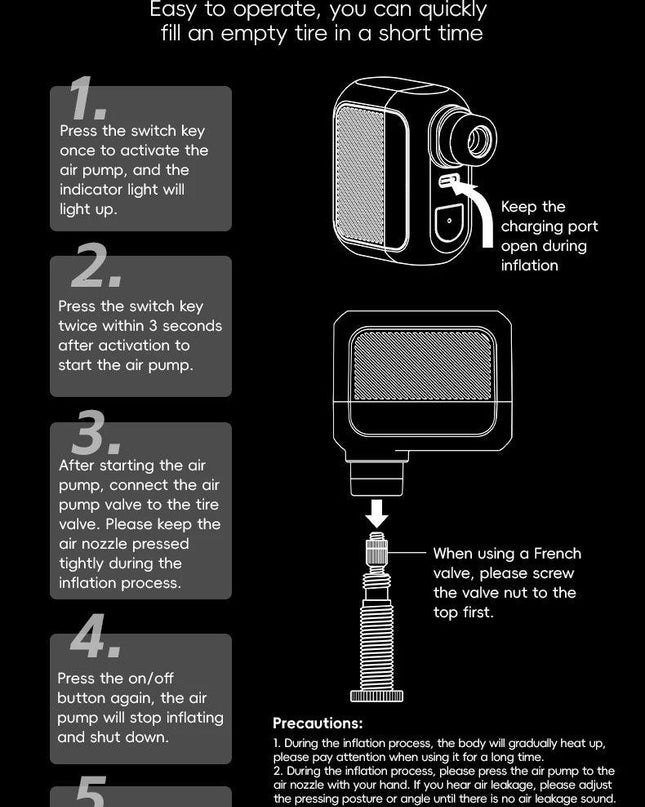 ROCKBROS Electric Air Pump Portable 100PSI Bicycle Pump Air Compressor Rechargeable Tire Inflator Pump 300mAh Battery Capacity