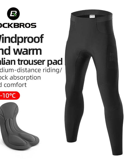 ROCKBROS Cycling Trousers With Italian Trouser Pad Long Tights Reflective Leggings Winter Fleece Thermal Anti Slip Pants 0-10°