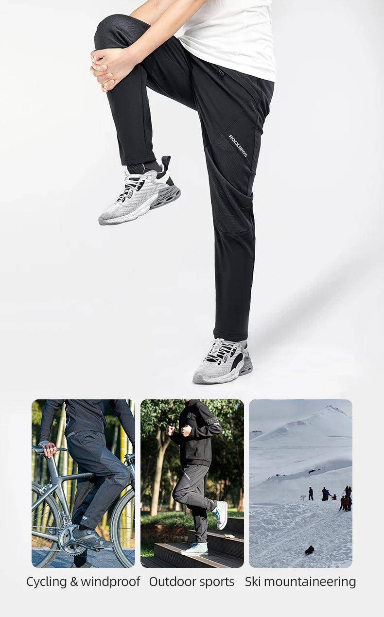 ROCKBROS Bike Pants Winter Bicycle Long Pants Thermal Fleece Reflective Cycling Pants Warm Windproof Men Sport Trousers EUR Size