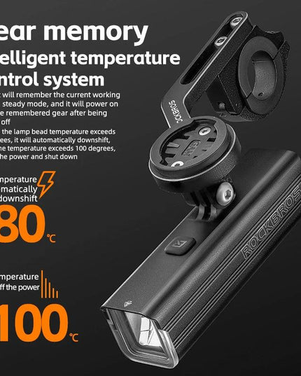 ROCKBROS Bike Light 1500LM/1000LM Aluminum Alloy Type-C Charging Smart Front Lights Hanging Version LED Lamp Cycling Headlights