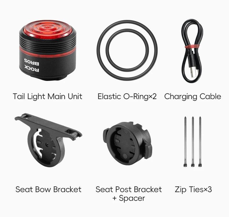 ROCKBROS Bicycle Tail Light Smart Auto Brake Sensing Light Waterproof Rear Touch-sensitive Cycling Taillight Vibration Wake-up