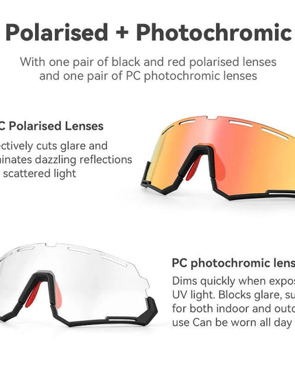 ROCKBROS Polarized Cycling Glasses Photochromic Glasses Men Sports Polarized Sunglasses Bicycle Riding Goggles Eyewear 2 Lens