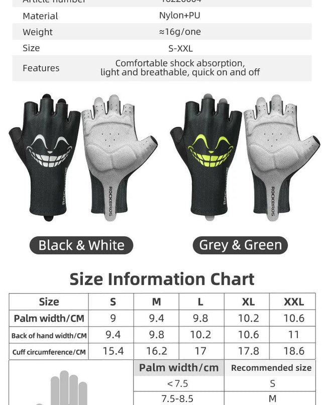 ROCKBROS Cycling Gloves Summer Bicycle Half Finger Gloves Shockproof Anti-Slip Fingerless Gloves Bike Breathable MTB Road Gloves