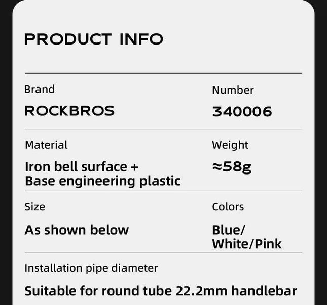ROCKBROS Bike Bell Cycling Ring Safety Warning Alarm Cycling Handlebar Bell Ring Lightweight 80-100dB Durable Bells Accessories