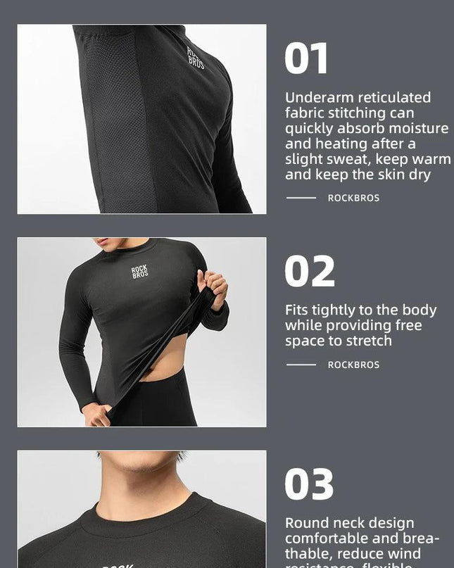ROCKBROS Winter Cycling Underwear Warm Breathable Moisture Wicking First Layer Bicycle Clothing for Men Cycling Base Layer Sport