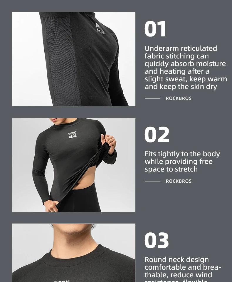 ROCKBROS Winter Cycling Underwear Warm Breathable Moisture Wicking First Layer Bicycle Clothing for Men Cycling Base Layer Sport