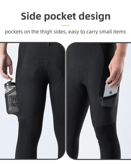 ROCKBROS Men's Cycling Straps Trousers Seamless Women Autumn Warm Breathable Bicycle Clothes Side Pocket Pad Road Bike Bib Pants