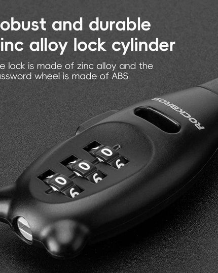 ROCKBROS Portable Bicycle Lock Cable Tie Zinc Alloy Lock Helmet Password Lock Anti-Theft Safety Freely Adjustable Rope Lock