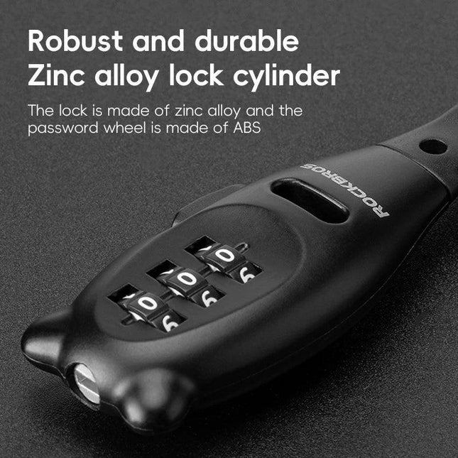 ROCKBROS Portable Bicycle Lock Cable Tie Zinc Alloy Lock Helmet Password Lock Anti-Theft Safety Freely Adjustable Rope Lock