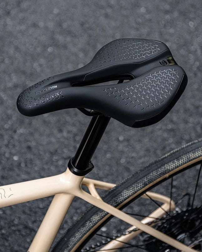 ROCKBROS Bicycle Saddle Hollow Breathable Shockproof Cycling Seat PU Non-Slip Leather Cushion Lightweight MTB Road Bike Saddle