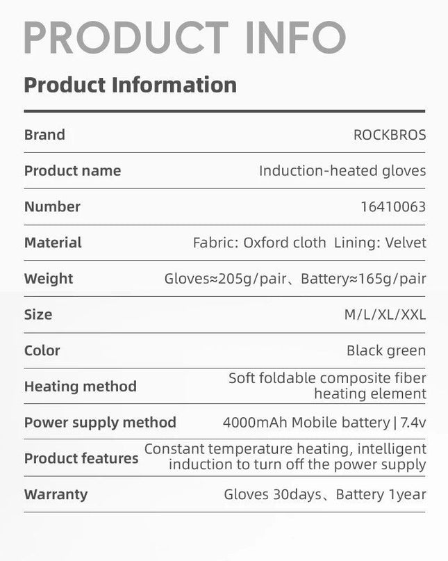 ROCKBROS Warm Heating Gloves Cycling Electric Heating Gloves Intelligent Sensing Winter Thermal Ski Long Glove Type-C charging