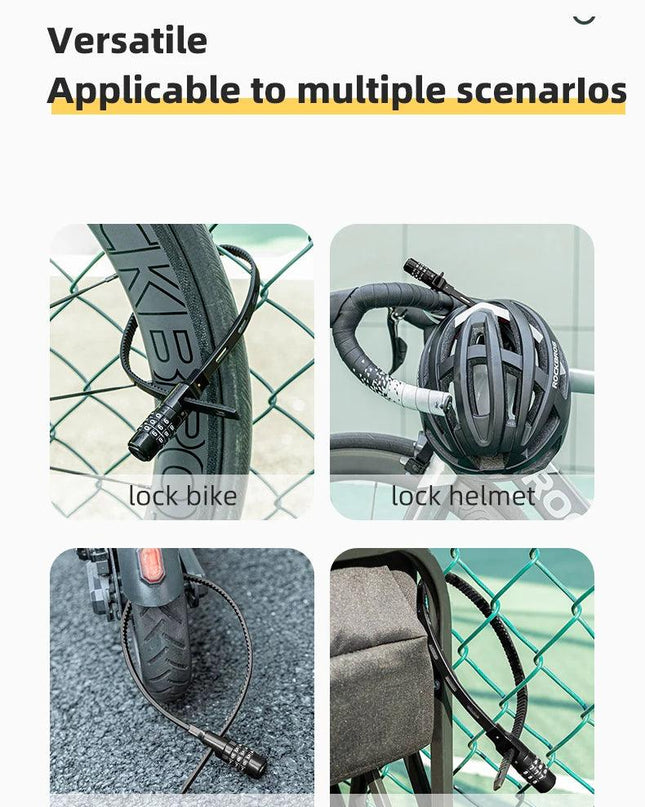 ROCKBROS Bicycle Lock 3 Digit Password Lock Anti-theft Portable Security Steel Chain Cycling Motorcycle Lock Bike Accessories
