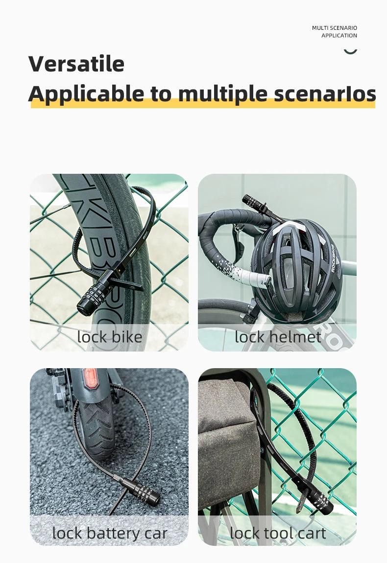 ROCKBROS Bicycle Lock 3 Digit Password Lock Anti-theft Portable Security Steel Chain Cycling Motorcycle Lock Bike Accessories