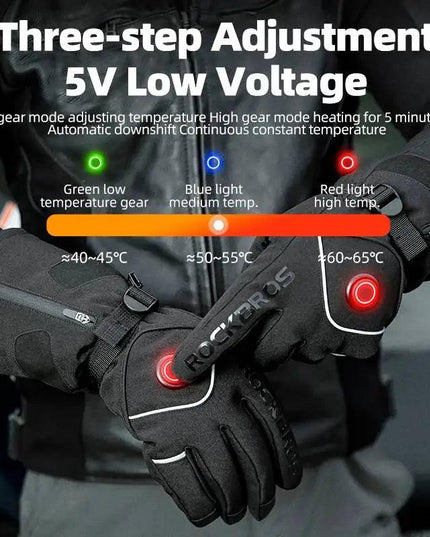 ROCKBROS Electric Heated Gloves Warmer Ski Gloves With Battery Powered Snowboard Cycling Glove Non-slip Touch Screen Gloves