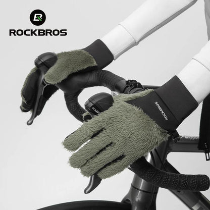 ROCKBROS Autumn Winter Ski Gloves Warm Windproof Gloves Cycling Snowboard Driving Double Layer Fleece-Lined Thickened Gloves