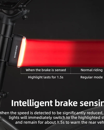 ROCKBROS Magnetic Bike Tail Light Type-C 7 modes Rechargeable LED Bicycle Rear Light for Night Riding Intelligent Brake Sensor