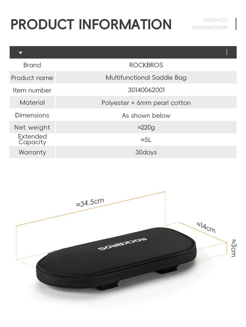 ROCKBROS Multifunctional Rear Seat Bag Universal Saddle Bag Back Rack 5L Capacity Seat Bag Expandable Cycling Luggage Trunk Bags