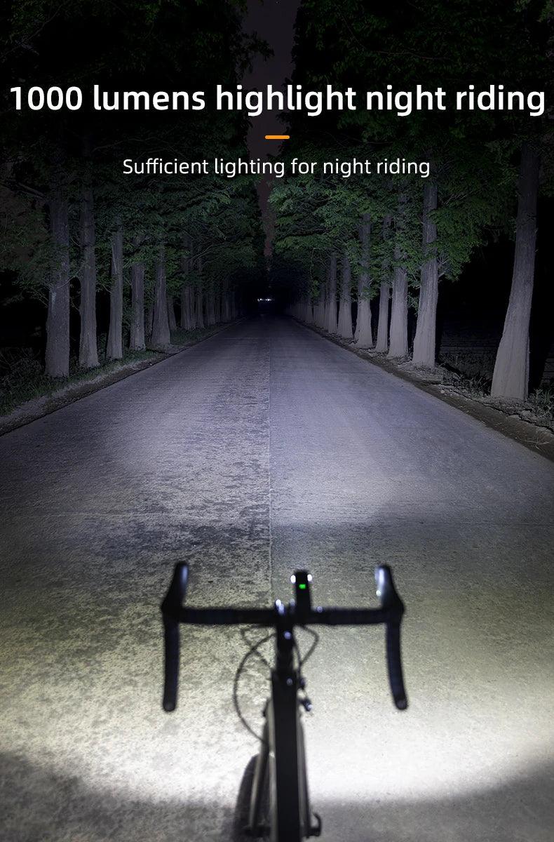 ROCKBROS Bicycle Light 1000LM 4500mAh Bike Light IPX6 Flashlight Aluminum Front Lamp Type-C Charging MTB Road Cycling Highlight