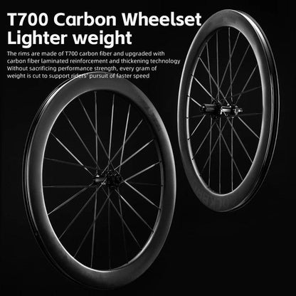 ROCKBROS Carbon Bicycle Wheelset 38mm 55mm Wheel Tubeless Clincher Tires Cycling Wheel Set Road Bike Steel Ball/Ceramic Peilin