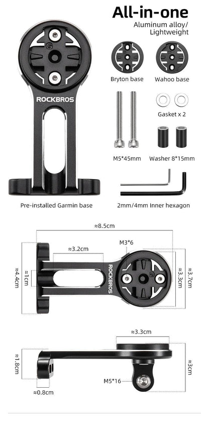 ROCKBROS Bike Bracket Front Light Lamp Holder Aluminum Alloy Extension Holder for Bicycle Computer Wahoo Bryton Garmin Bracket