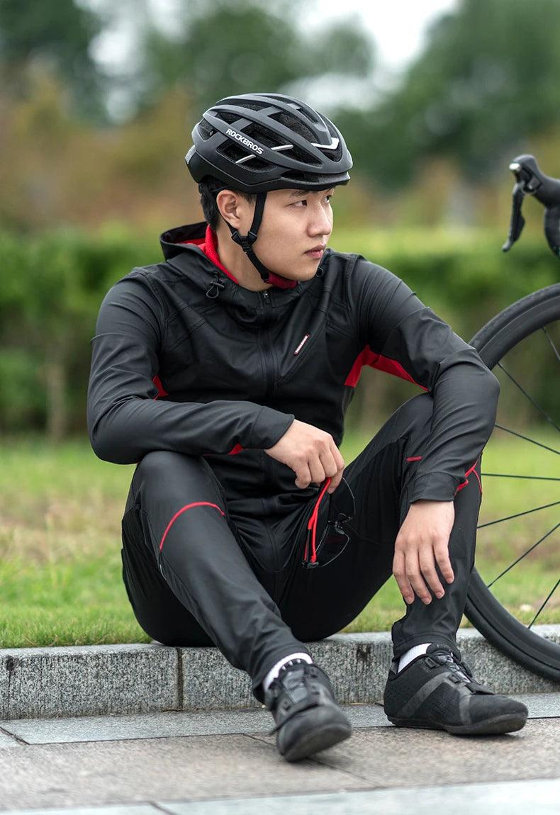 ROCKBROS Cycling Jersey Sets Winter Bicycle Clothes Windproof Thermal Fleece Bike Long Pants Outdoor Fishing Hiking Camping