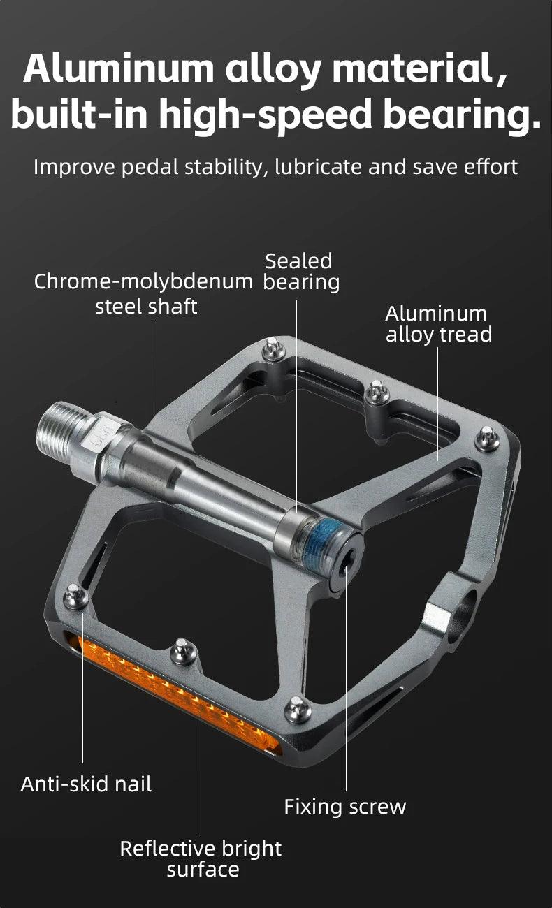 ROCKBROS Bicycle Pedals Save Effort Aluminum Alloy Anti-slip MTB Road Mountain Reflective Bearing Cycling Pedals Bike Accessory