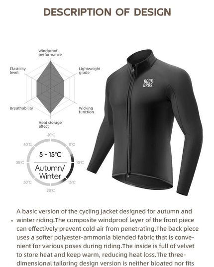 ROCKBROS Warm Cycling Jacket Men's Coat Professional Thermal Fleece Cycling Clothing 3 Season Windproof Outdoor Sports Jacket