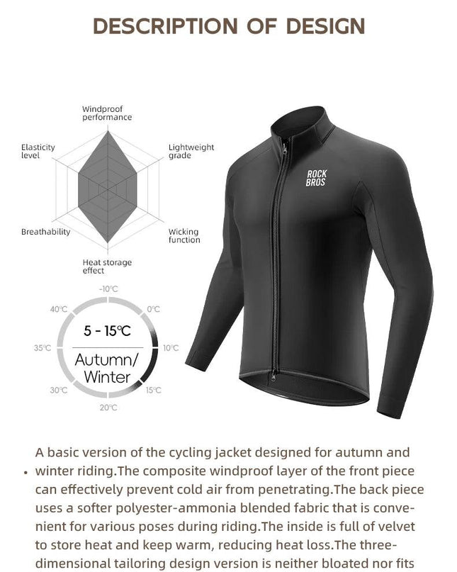 ROCKBROS Warm Cycling Jacket Men's Coat Professional Thermal Fleece Cycling Clothing 3 Season Windproof Outdoor Sports Jacket