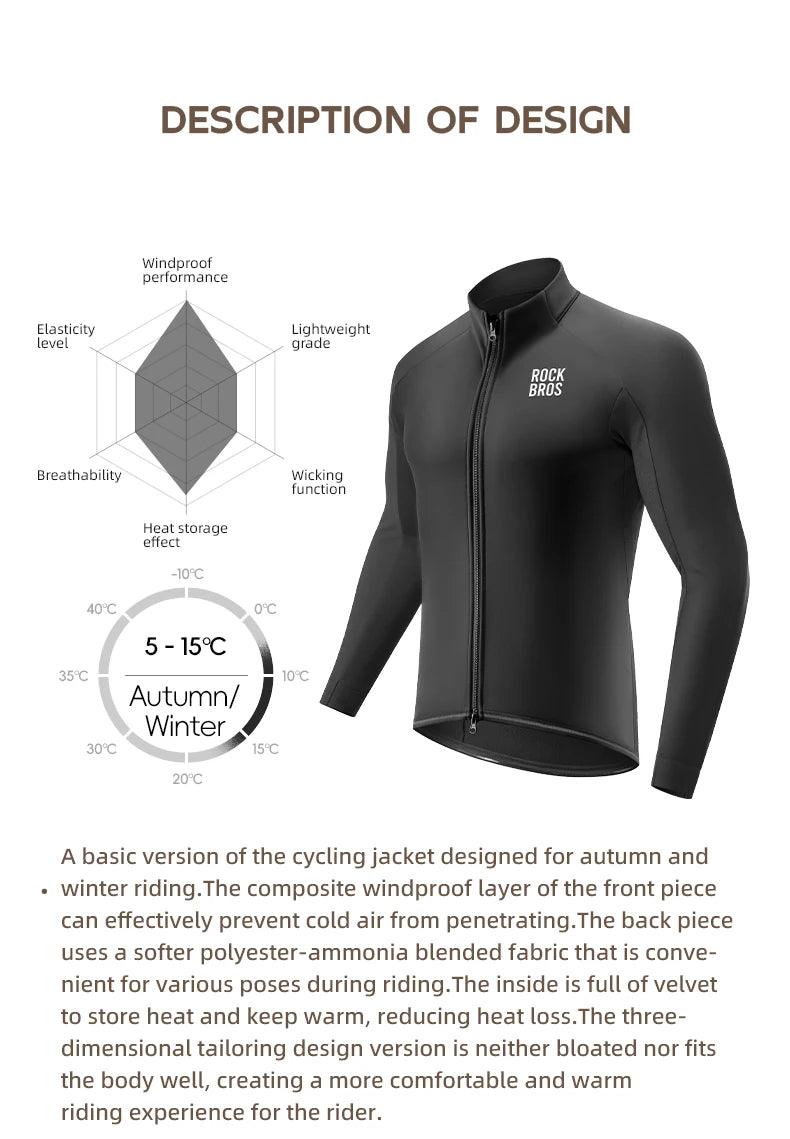 ROCKBROS Warm Cycling Jacket Men's Coat Professional Thermal Fleece Cycling Clothing 3 Season Windproof Outdoor Sports Jacket