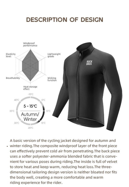 ROCKBROS Warm Cycling Jacket Men's Coat Professional Thermal Fleece Cycling Clothing 3 Season Windproof Outdoor Sports Jacket