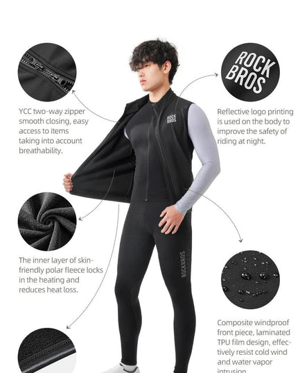 ROCKBROS Winter Cycling Vest Lightweight Windproof Fleece Warm Vest for Men Women Outdoor Sports Thermal Clothing Runring ﻿