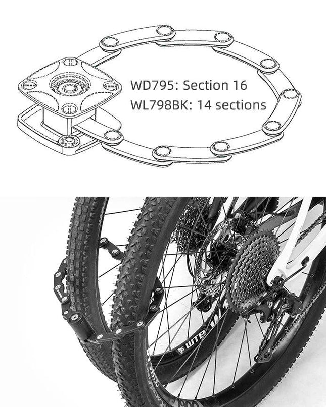 ROCKBROS Bike Lock With Keys Bicycle Lock High-Security Anti-Theft Portable Cycling Chain Lock With Mount Bracket Accessories
