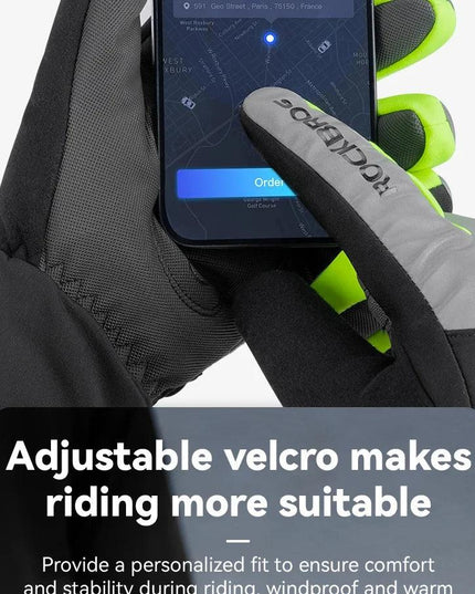 ROCKBROS Cycling Gloves Winter Windproof Keep Warm Reflective Gloves Thickened Palm Pad Touch Screen Night Cycling Glove MTB Men