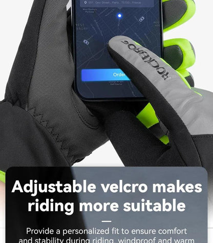 ROCKBROS Cycling Gloves Winter Windproof Keep Warm Reflective Gloves Thickened Palm Pad Touch Screen Night Cycling Glove MTB Men