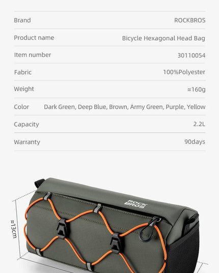 ROCKBROS Bicycle Front Tube Bag 2.2L Capacity Handlebar Bag Waterproof Multifunction Portable Shoulder Bag Tube Bag Elastic Band