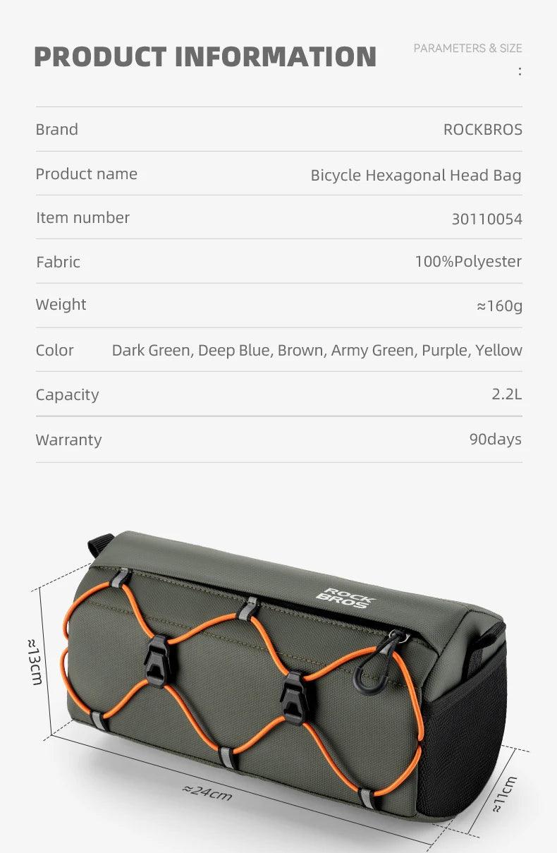 ROCKBROS Bicycle Front Tube Bag 2.2L Capacity Handlebar Bag Waterproof Multifunction Portable Shoulder Bag Tube Bag Elastic Band