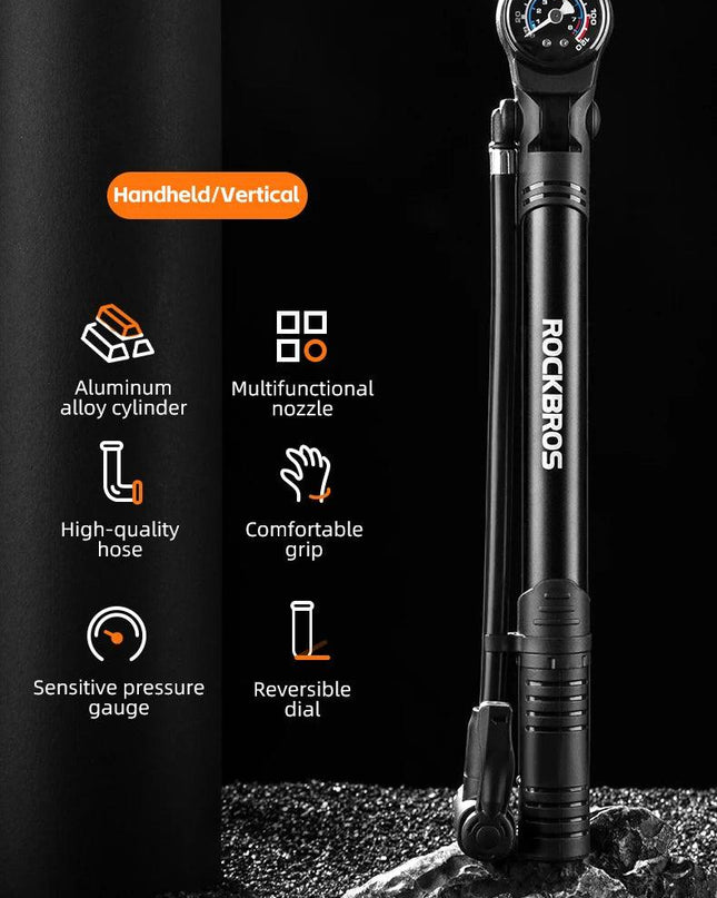 ROCKBROS Bicycle Pump 120 PSI Riding Portable Mini Bike Pump FV/AV Handheld/Vertical Inflation Modes Inflator Cycling Accesories