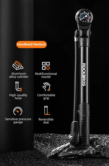 ROCKBROS Bicycle Pump 120 PSI Riding Portable Mini Bike Pump FV/AV Handheld/Vertical Inflation Modes Inflator Cycling Accesories