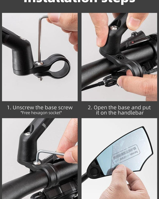 ROCKBROS Bicycle Rearview Mirror Universal Wide-Range 360° Adjustable Mirror For Mountain Road Bike Motorcycle Scooter Safety