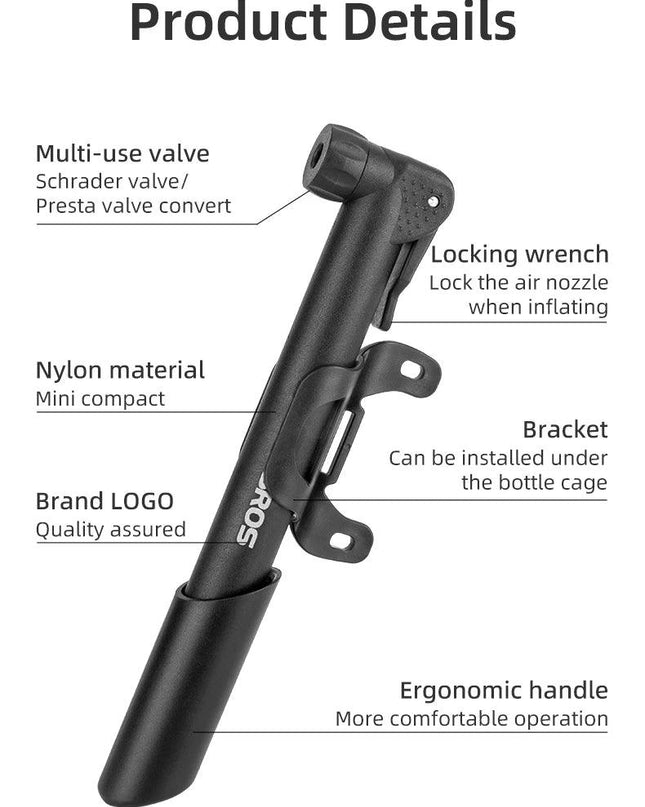 ROCKBROS Bike Pump 80PSI Schrader Presta Valve Bicyle Pump MTB Road Mini Portable Air Inflator nylon Cycling Pump Accessories