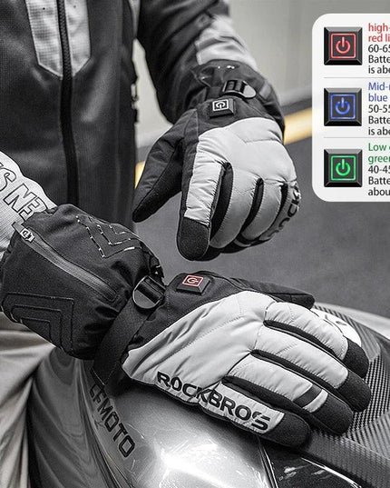 ROCKBROS Warm Heated Gloves Snowmobile Gloves With 3 Levels 4000mAh Rechargeable Battery Powered Electric Thermal Heat Glove